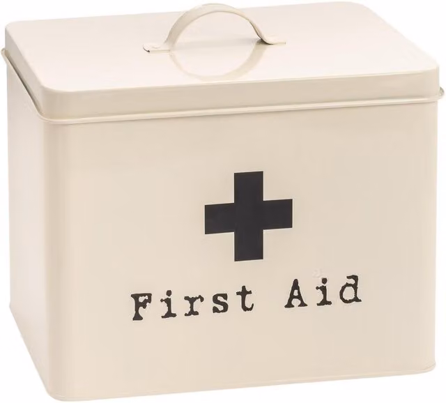 Harbour Housewares Vintage Metal First Aid Box with Lid and Handles, White, W/D/H: 29 x 29 x 29 cm