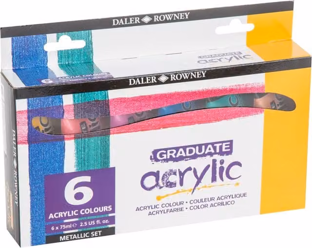 Daler Rowney Graduate Metallic Acrylic Paint Set, Multicolour, Pack of 6