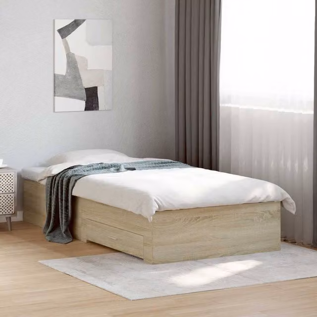 Berkfield Home Storage Bed Frame in Sonoma Oak Brown, W/D/H: 80 x 200 cm – 1
