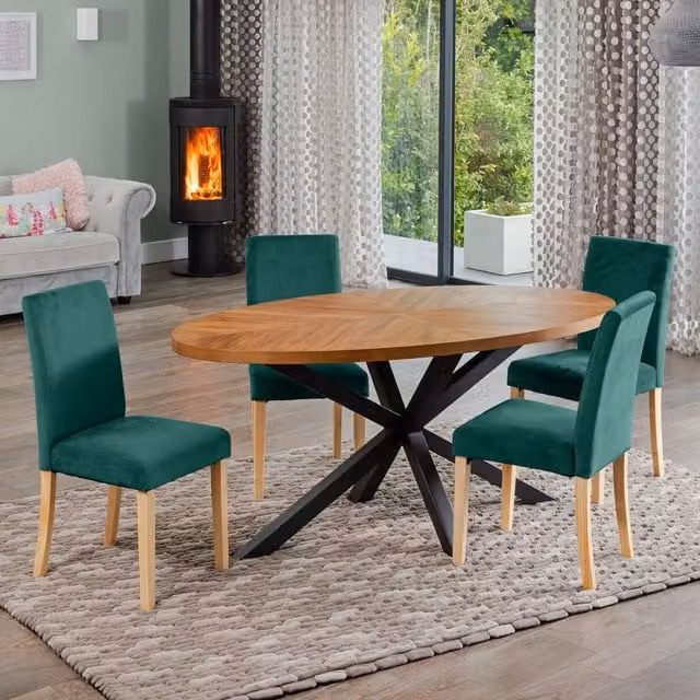 Artemis Home Dosenna Oval Dining Table Set with 4 Green Maiolo Velvet Chairs