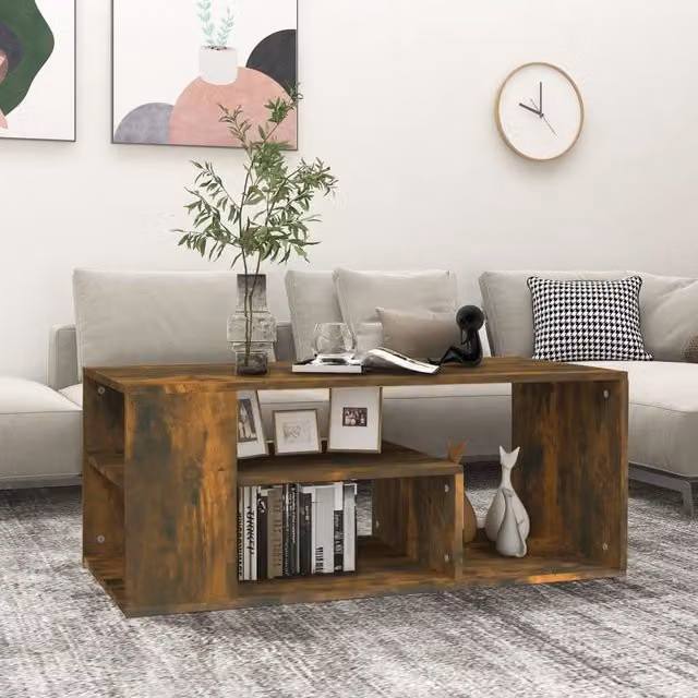 Berkfield Home Modern Rectangular Coffee Table in Smoked Oak Brown, W/D/H: 100 x 50 x 40 cm – 1