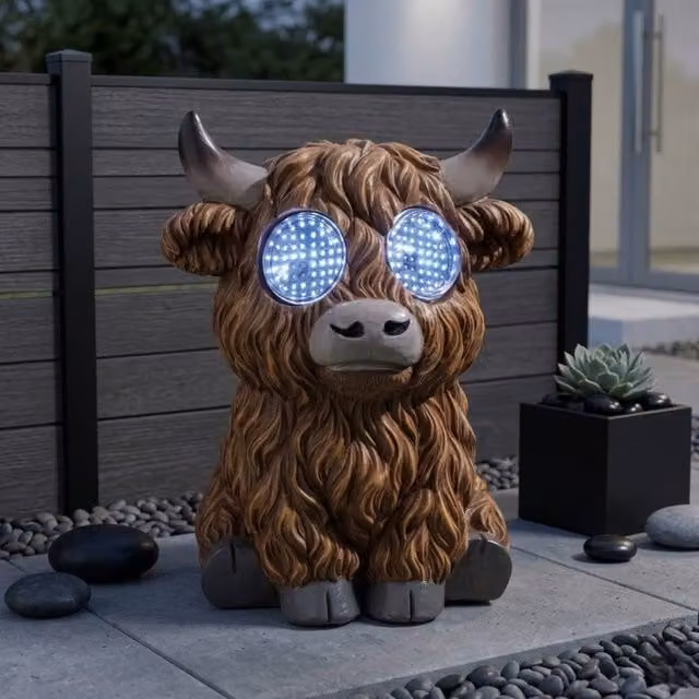 Garden Greatness Lunaria Blinkin Highland Cow Solar LED Garden Light in Brown and Multicolour