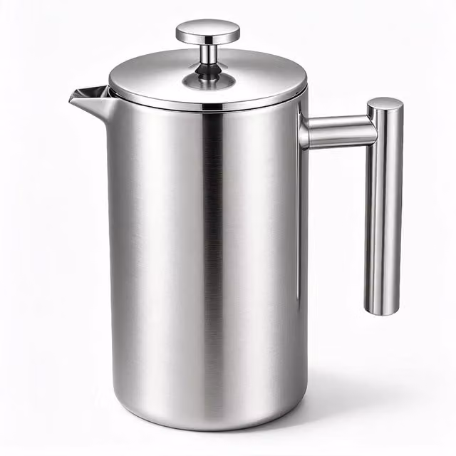 FLAVORA Stainless Steel Coffee French Press in Metallic Silver, 1000ml