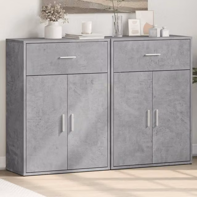Berkfield Home Set of 2 Sideboards in Concrete Grey, W/D/H: 60 x 30 x 84 cm