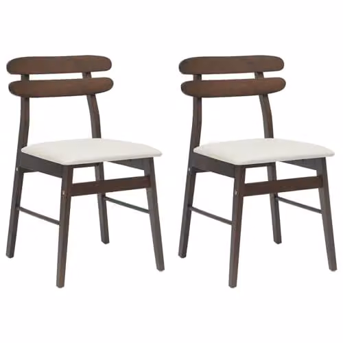 vidaXL Set of 2 Vintage Dining Chairs in Brown Lacquered Solid Rubberwood with Fabric Seating