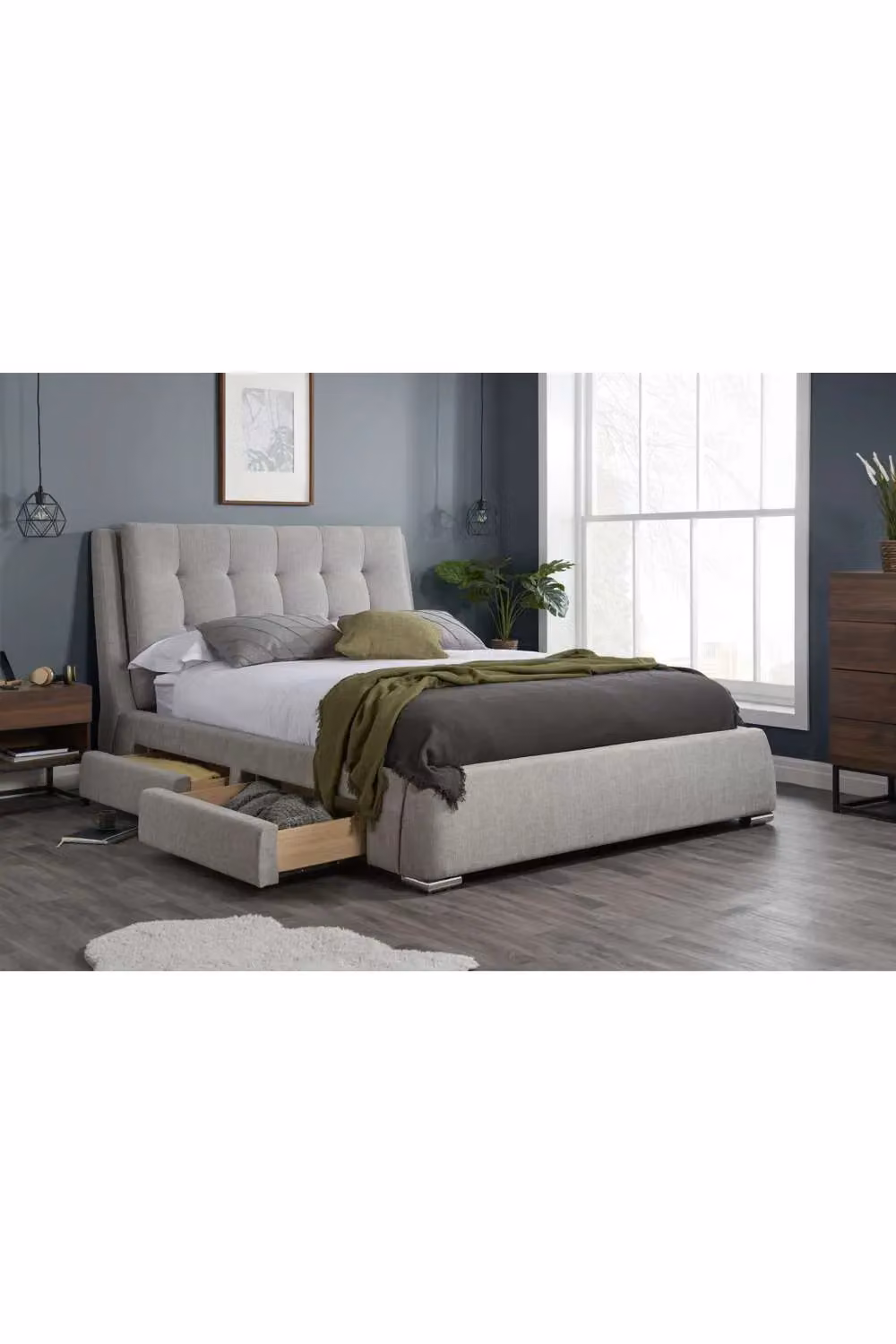 Birlea Mayfair Upholstered Storage Bed Frame with 4 Drawers in Grey Fabric, W/D/H: 200 x 180 x 241 cm – 2