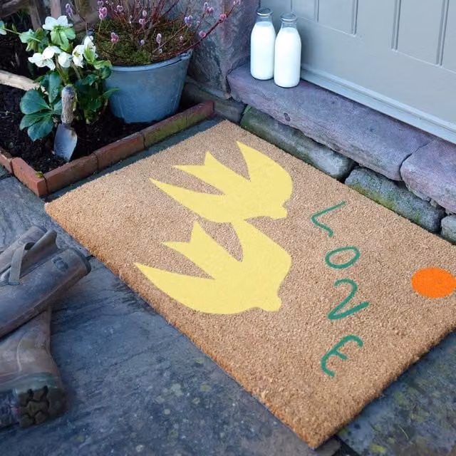 Artsy Mats Elizabeth Olwen Swan Love Coir Doormat, Brown, W: 90 cm, D: 60 cm