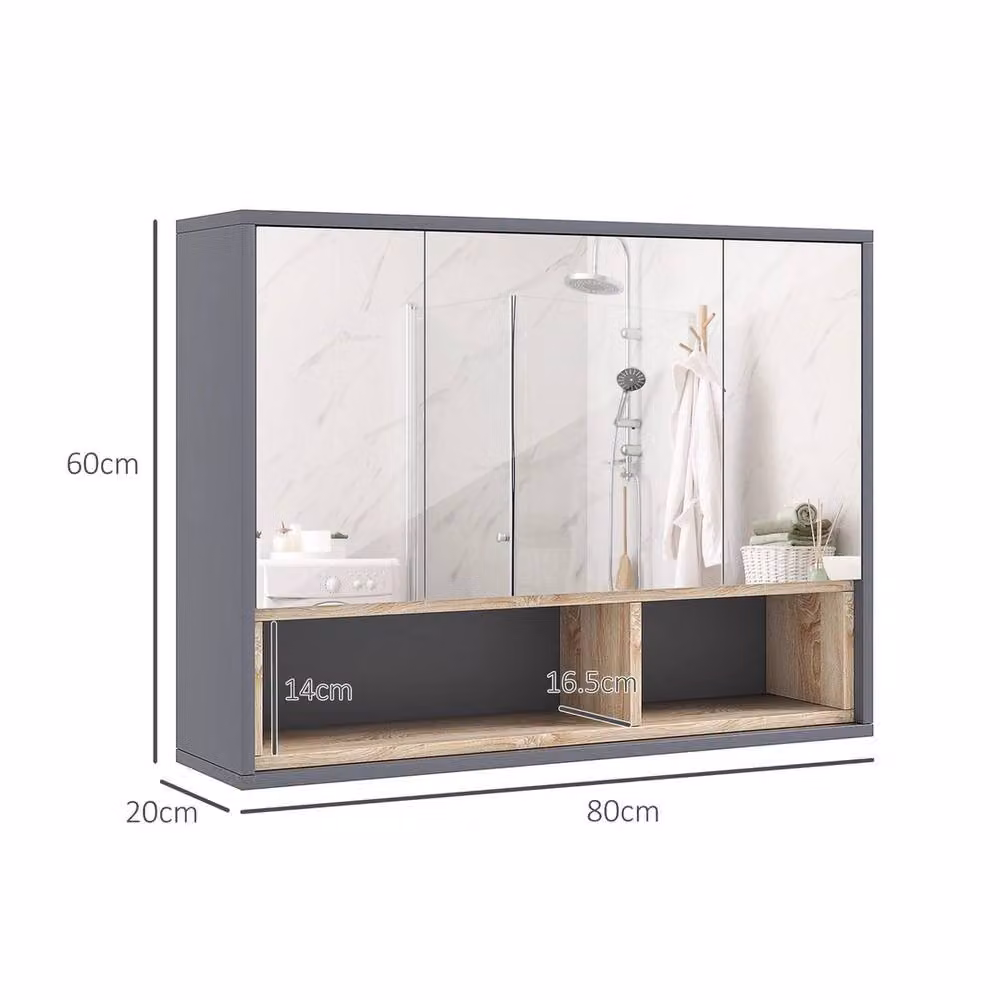 FORGEVIO Wall Mounted Bathroom Mirror Cabinet with Internal Shelves in Grey – 2