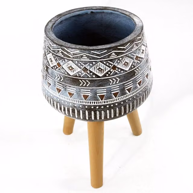 Pegdev Blue Round Fibreglass Planter with Stand for Indoor or Outdoor Use, W/D/H: 26.0 x 26.0 x 44.0 cm – 1