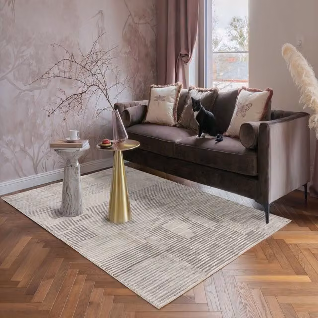 Desire Rugs Mayfair Modern Matrix Design Area Rug in Stone, Grey and Beige, W: 200 cm, D: 290 cm – 1