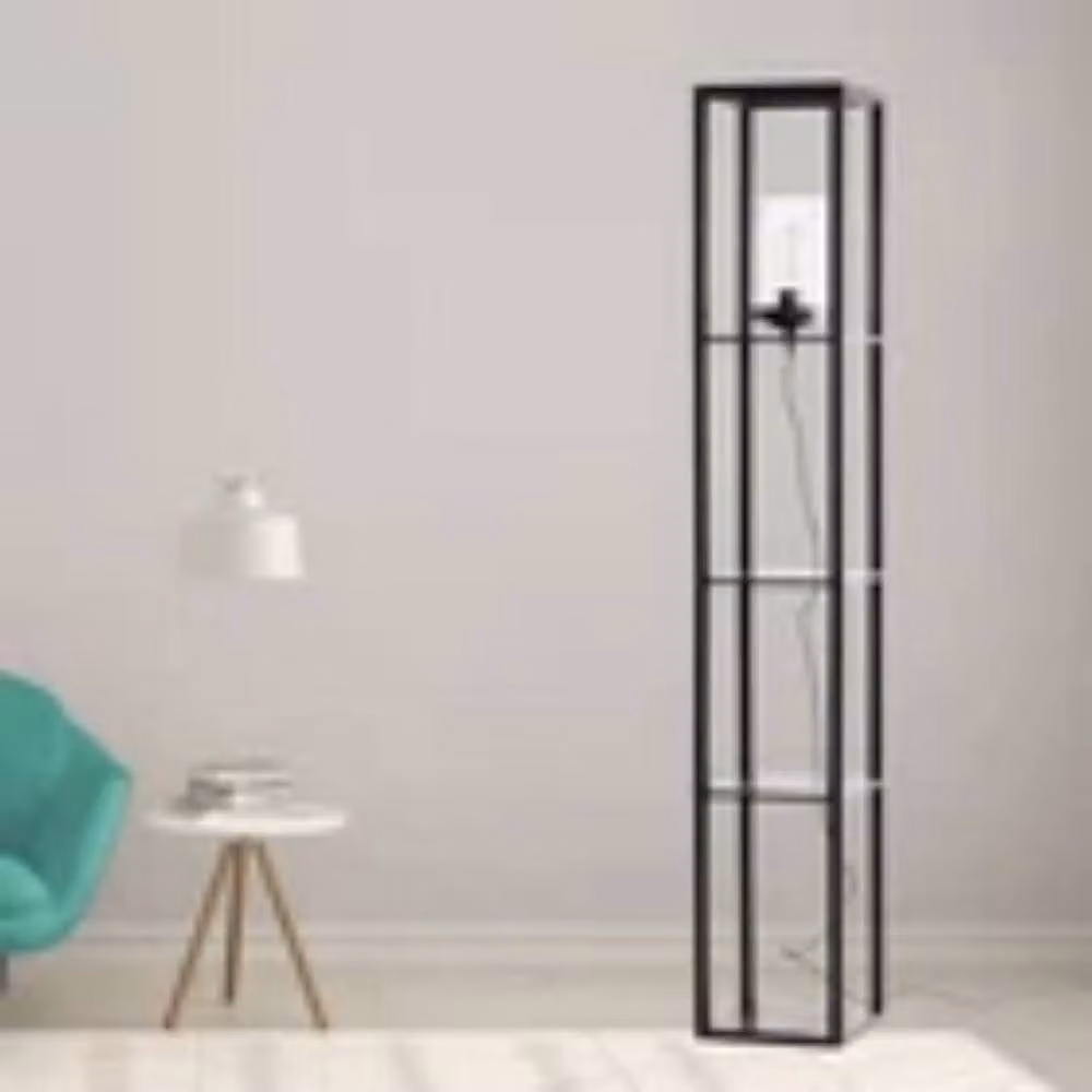 Havendro Modern Shelved Floor Lamp with Transparent Glass Shade in Black, H 160.5 x W 26.0 x D 26.0 cm – 4
