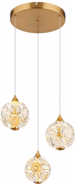 Netlighting Virina Cluster Pendant Light in Gold and Transparent with K9 Crystals and 3x LED Warm White Bulbs – 1