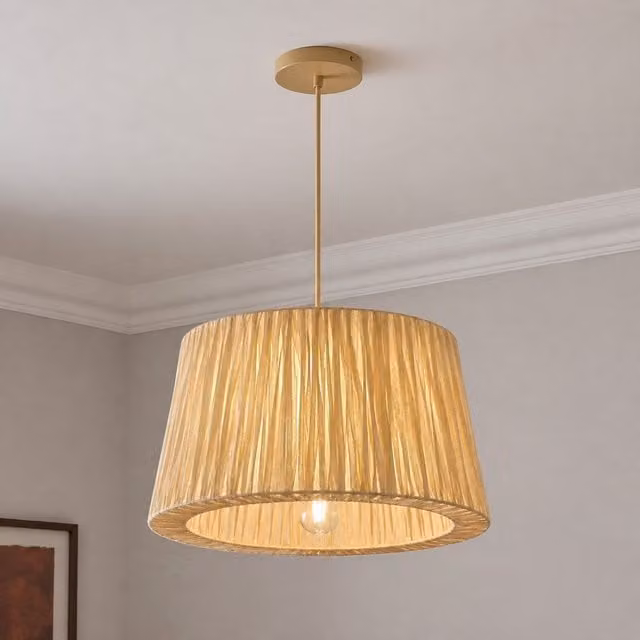 CGC Tove Handmade Straw Paper Lampshade in Beige and Gold/Brass, W: 45 cm, D: 45 cm, H: 25 cm
