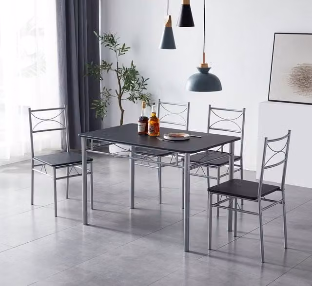 MCC Direct Silvia Dining Table and 4 Chairs Set in Black with Metal Frame and MDF Wood Effect Finish