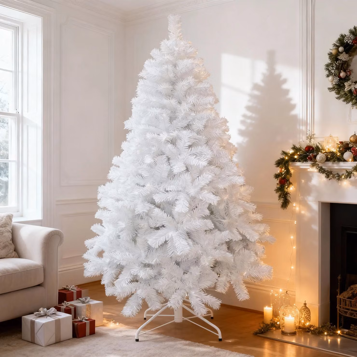 Shatchi White Alaskan Pine Artificial Christmas Tree, 182.88 cm – 2