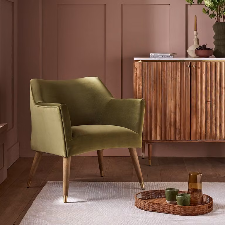 Atkin and Thyme Astoria Modern Tub Armchair in Green Velvet