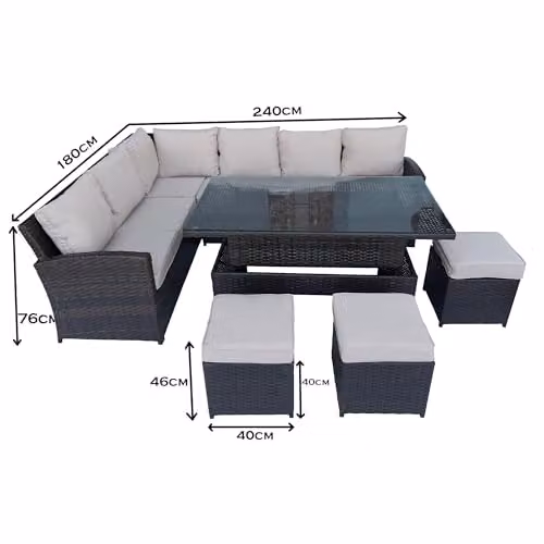 SHATCHI 8 Seater Brown Rattan Garden Furniture Set with Upholstered Cushions and Coffee Table – 3