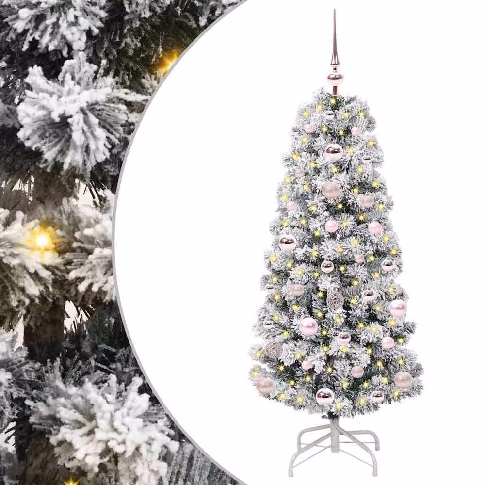 Berkfield Home Realistic Artificial Hinged Tabletop Christmas Tree in Green and White, Height: 120 cm – 3