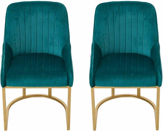 Garden Sanctuary Set of 2 Modern Upholstered Dining Chairs in Green with Metal Frame