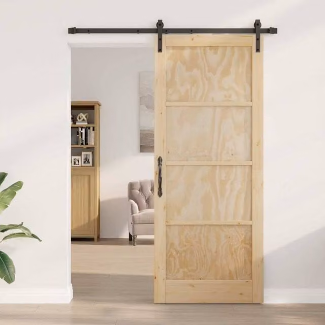 Berkfield Home Sliding Wood Door with Hardware Set in Brown, W: 86 cm, H: 211 cm – 1
