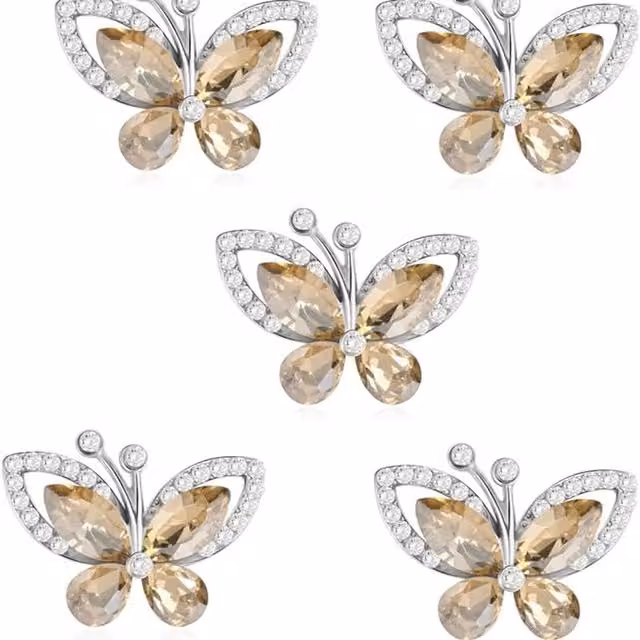 Syntego Pack of 5 Amber Crystal Butterfly Embellishments in Orange and Brown