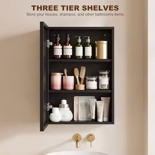 Kleankin Wall Mounted Black Bathroom Cabinet with Mirror and Internal Shelves, W/D/H: 40 x 12 x 60 cm – 4
