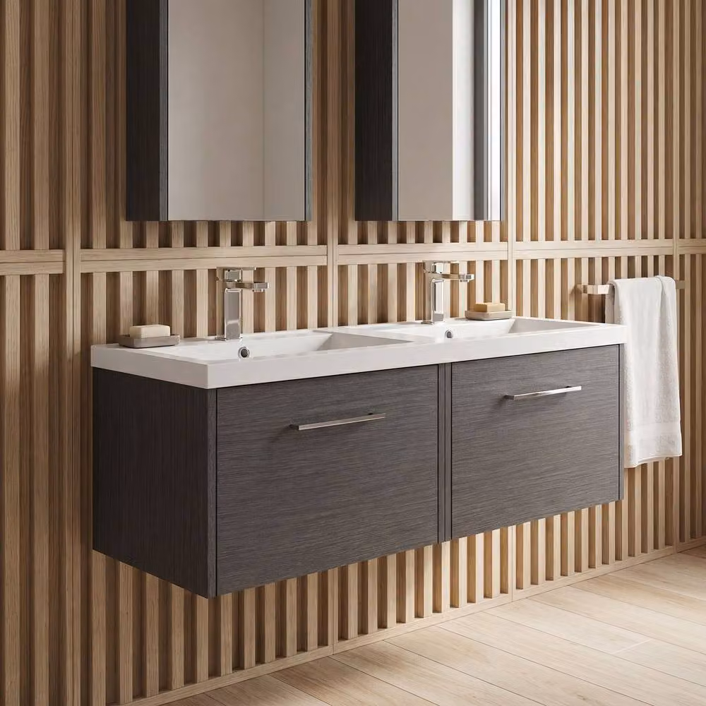 Balterley Winshill 2 Drawer Wall Mounted Unit in Dark Grey Woodgrain, Width: 120 cm – 2