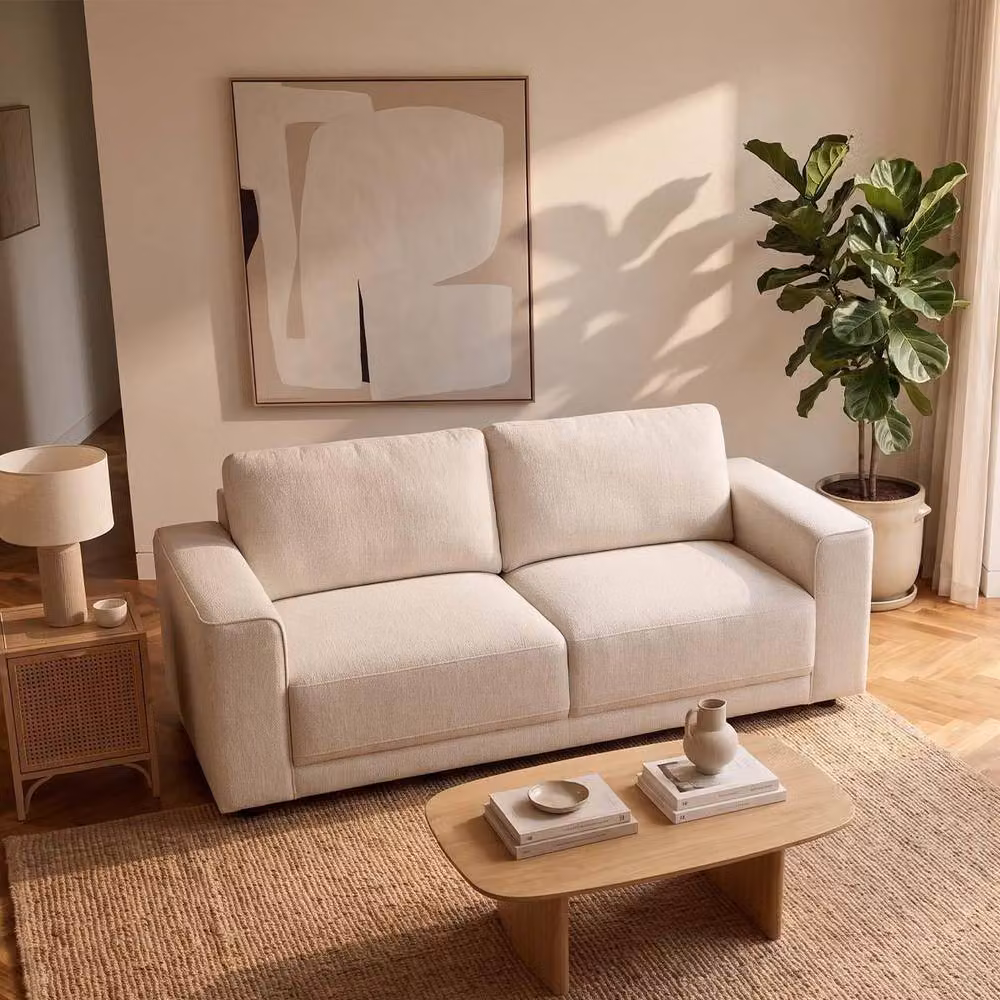 Furnishings For Less UK Melrose Three Piece Sofa Suite in Beige Woven Fabric, including 3 Seater Sofa, 2 Seater Sofa and Armchair – 3