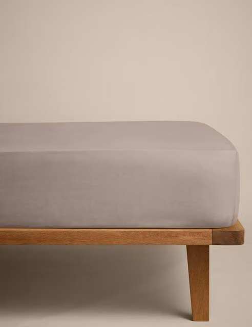 M&S Cotton Rich Percale Deep Fitted Sheet, Beige, 200 x 200 cm