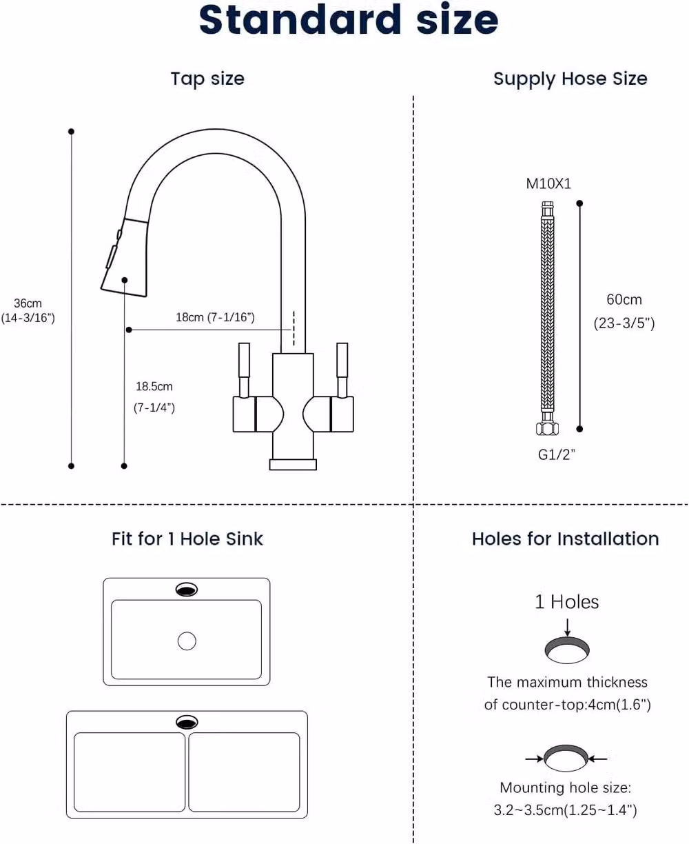 JANLEMNY Matte Black Dual Lever Kitchen Mixer Tap with Pull-Out Spray Spout – 7