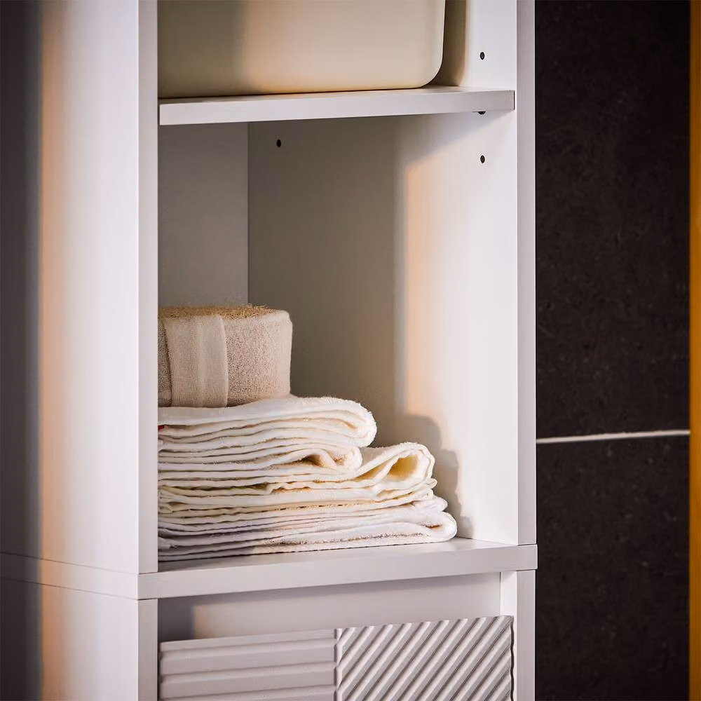 SoBuy Modern Slim Tall Bathroom and Hallway Cabinet in White with Internal Shelves and Hinged Doors – 5