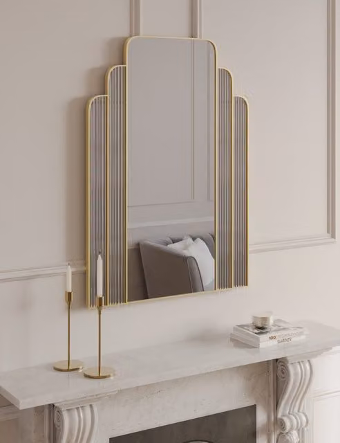 M&S Monroe Rectangular Gold Wall Mirror with Striped Metal Detail