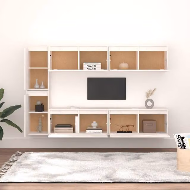 Berkfield Home White Solid Wood Pine TV Cabinet Set of 6