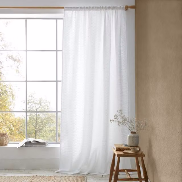 Pineapple Elephant Muscat Waffle Slot Top Voile Curtain Panel in White, W: 140 cm, H: 229 cm