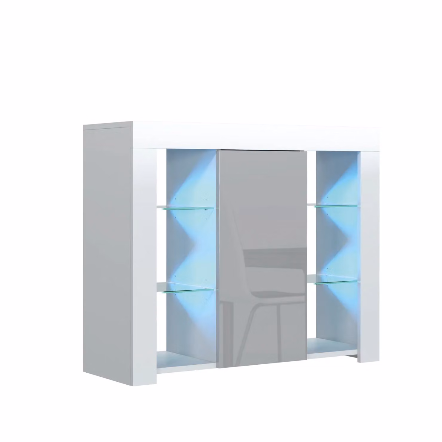 Mex Furniture LTD Modern Glossy Sideboard with Integrated LED Lighting in Light Grey, W: 97 cm, H: 83 cm, D: 35 cm – 2