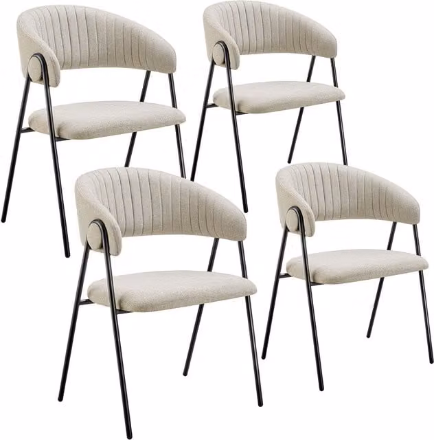 tectake Bedano Set of 4 Dining Chairs in Beige with Metal Frame and Upholstered Fabric and Synthetic Leather – 1