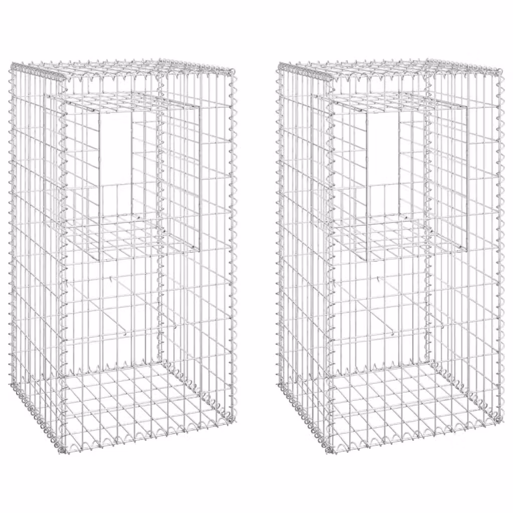 Berkfield Home Silver Steel Gabion Basket Posts, 2 Pack, W/D/H: 50 x 50 x 100 cm – 2