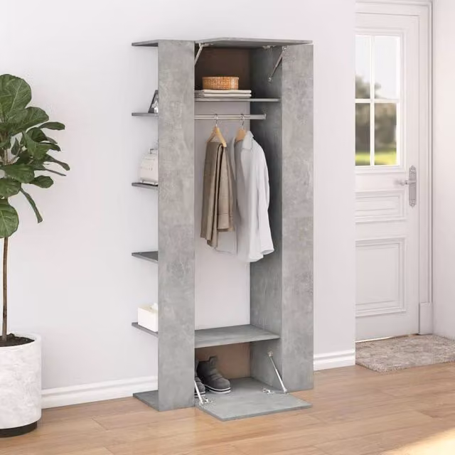 Berkfield Home Set of 2 Modern Hallway Cabinets in Concrete Grey and White Glossy Engineered Wood