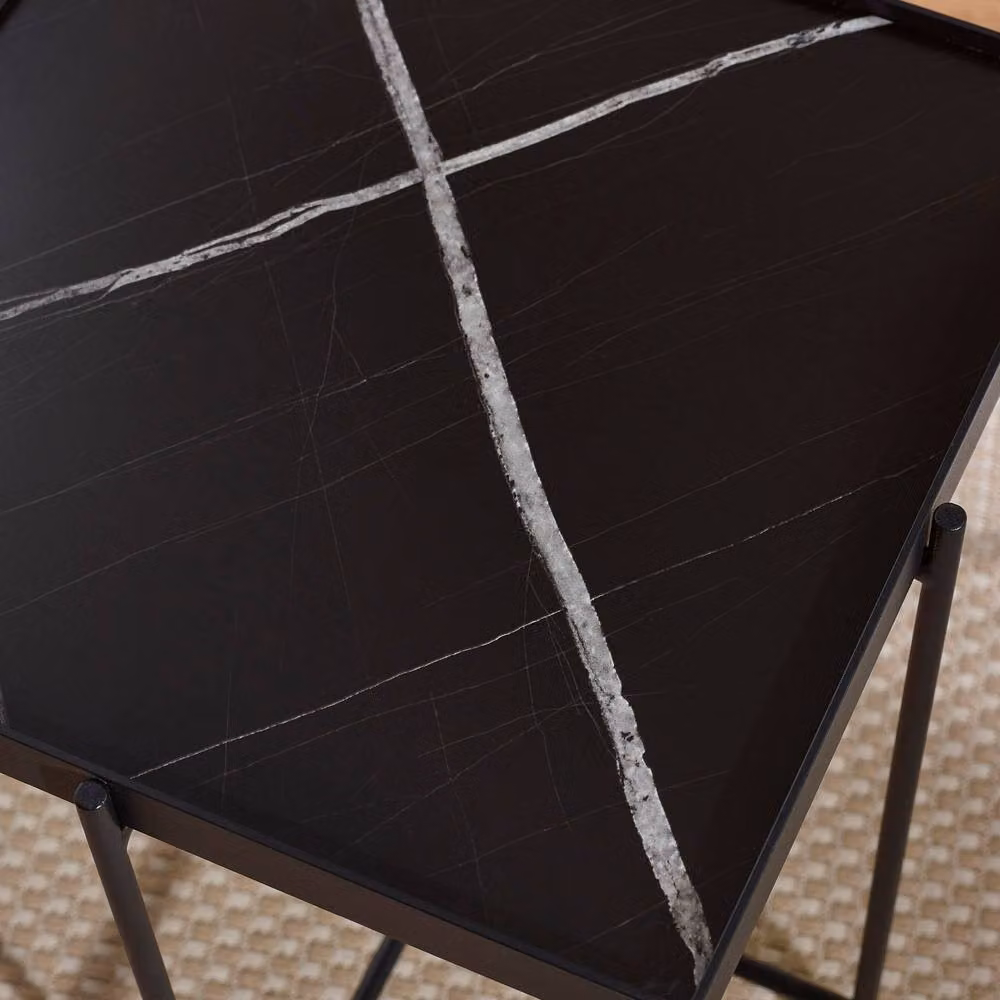 Cheshire Falkirk Square Modern Abstract Metal Side Table in Black and White, W/D/H: 47 x 47 x 47 cm – 4