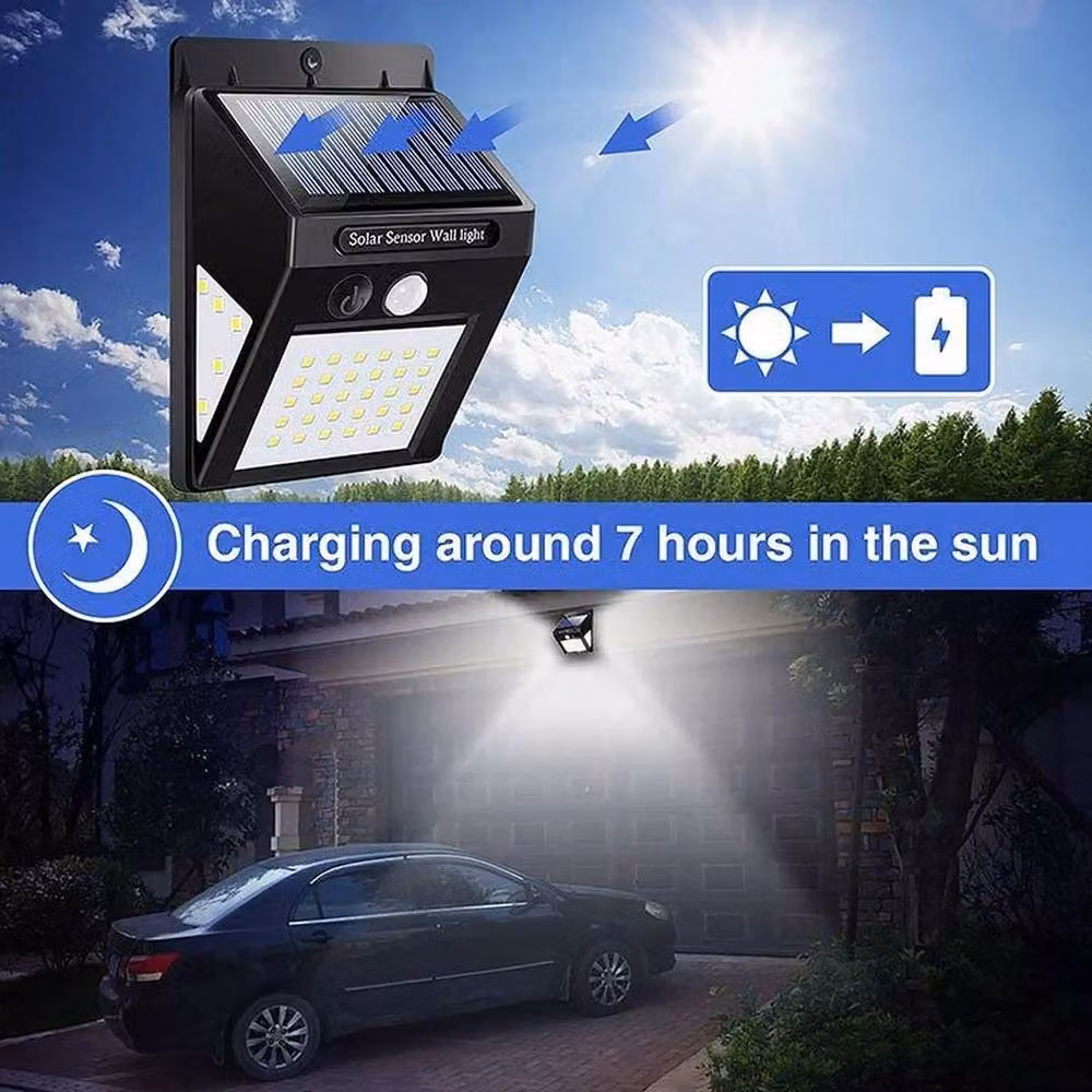 FLAVORA 4x 40 LED Solar Powered Outdoor PIR Motion Sensor Wall Light in Black – 4