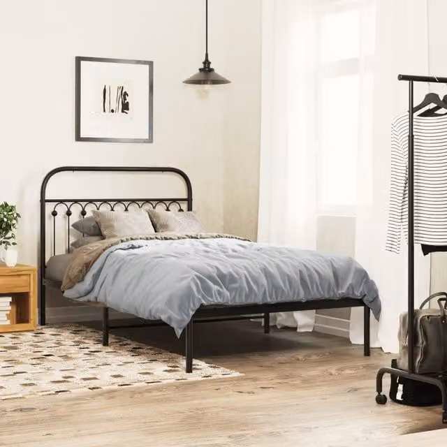Berkfield Home Metal Bed Frame with Headboard in Black, W/D/H: 107 x 203 cm