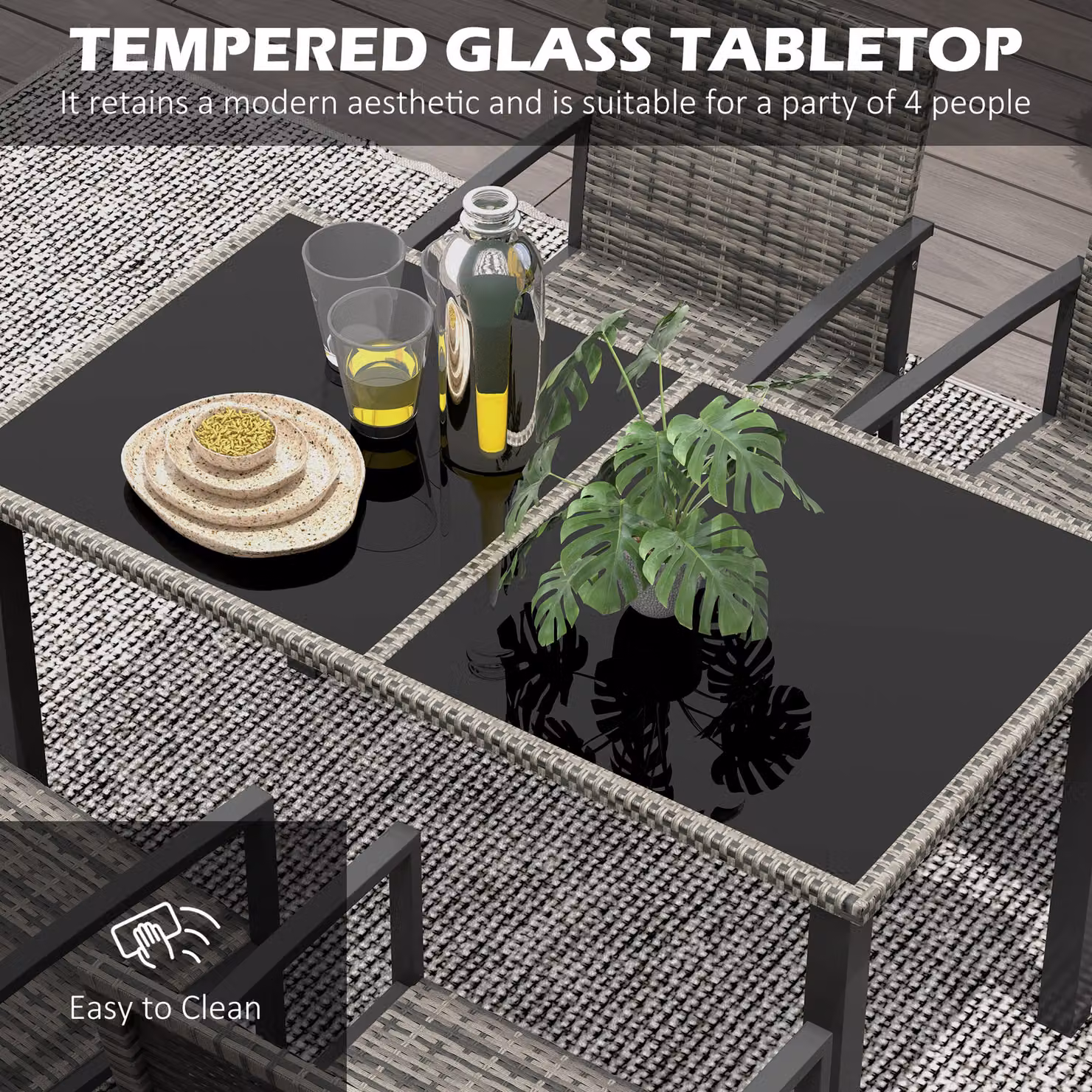 Outsunny 5 Piece Outdoor Dining Set with Tempered Glass Tabletop and 4 Chairs in Mixed Grey – 4