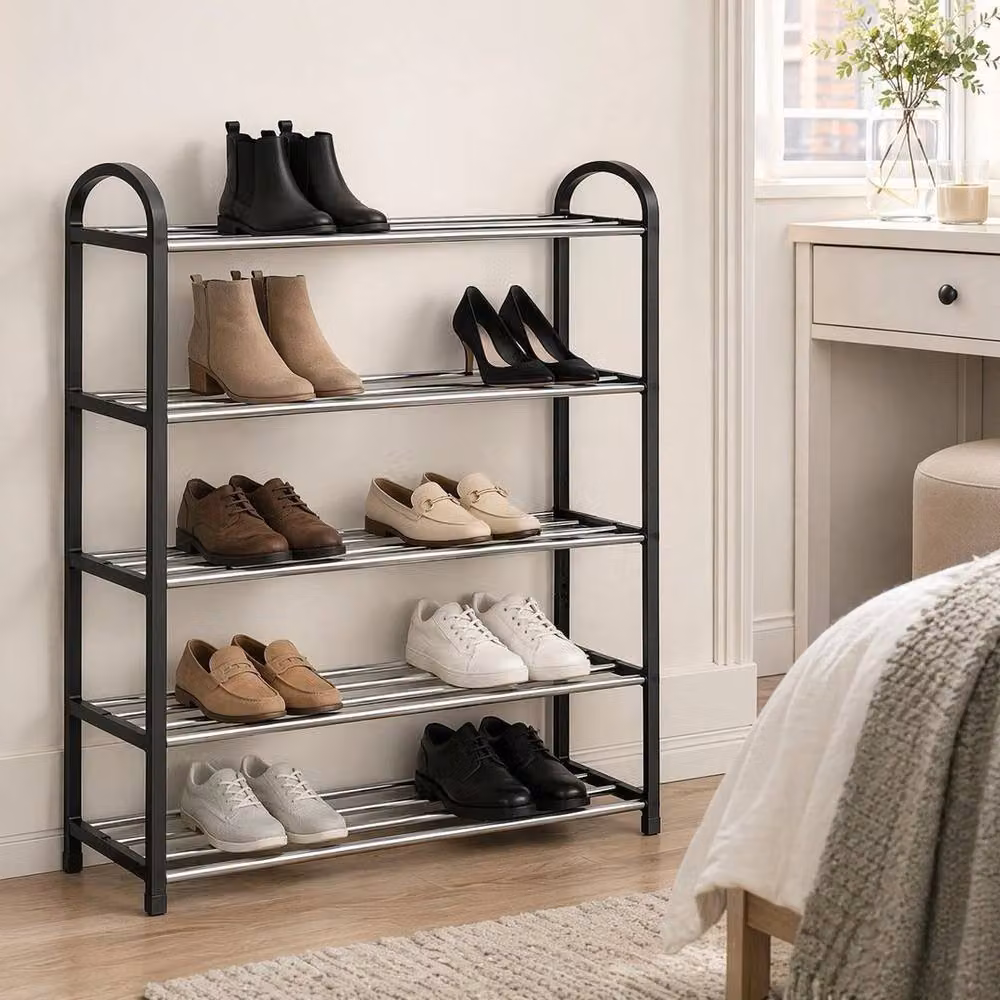 Kelvenix Black 5 Tier Heavy Duty Metal Shoe Rack – 4