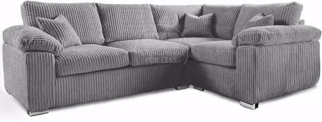 Furnishings For Less UK Delta 4 Seater L Shape Corner Sofa in Grey Jumbo Cord, Right Hand Facing