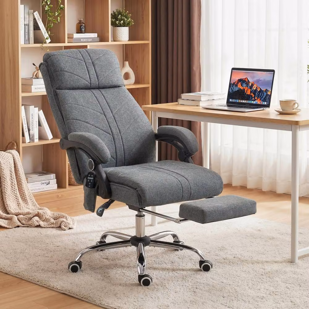 Rolipo Grey Executive Office Chair with Heated Massage, High Back, Headrest and Footrest – 2