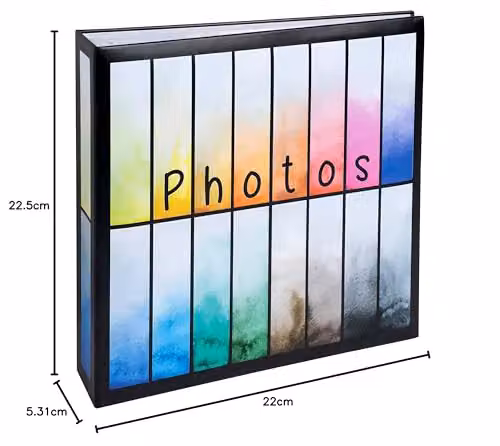 Exacompta Rainbow Photo Album with 100 Pages and 200 Pockets for 10x15cm Photos, Black and Multicolour Printed Paper Cover, W: 22.5 cm, H: 22 cm – 5