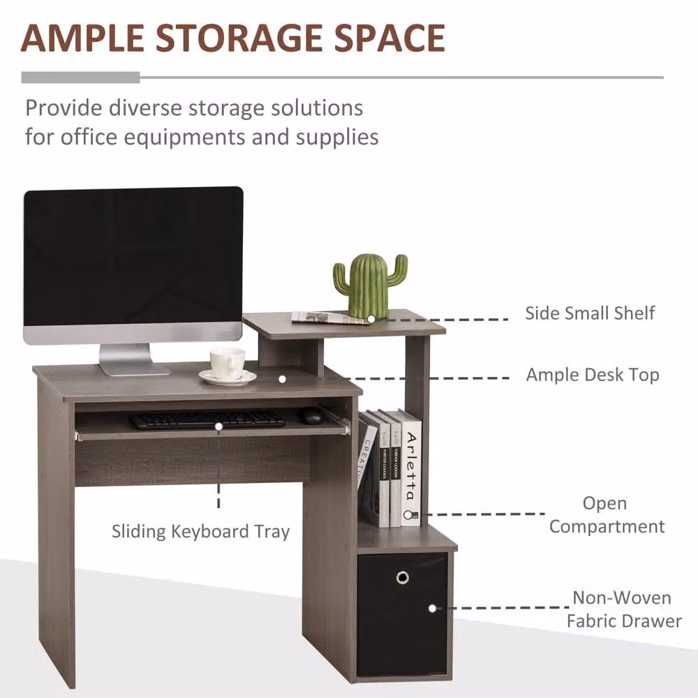 Wyld Haus Ramo Grey Home Office Computer Desk with Side Shelves W: 100 cm, H: 76.7 cm, D: 40 cm – 5