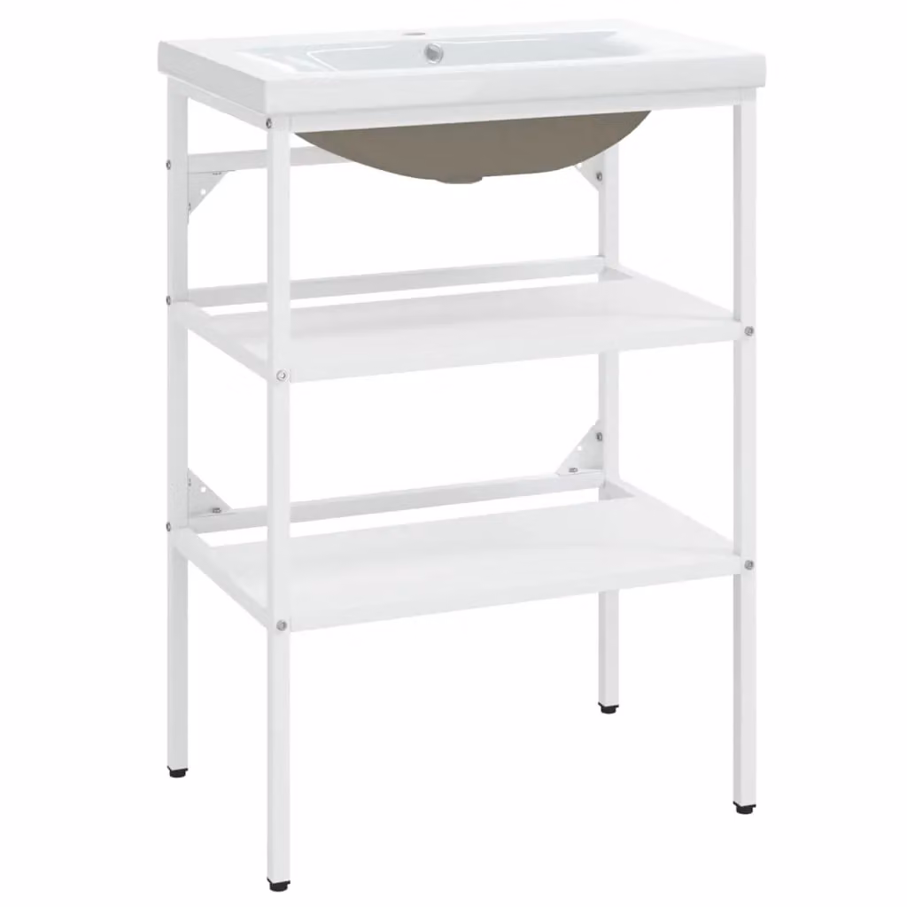 Berkfield Home Modern White Iron Bathroom Washbasin Frame with Ceramic Basin – 2