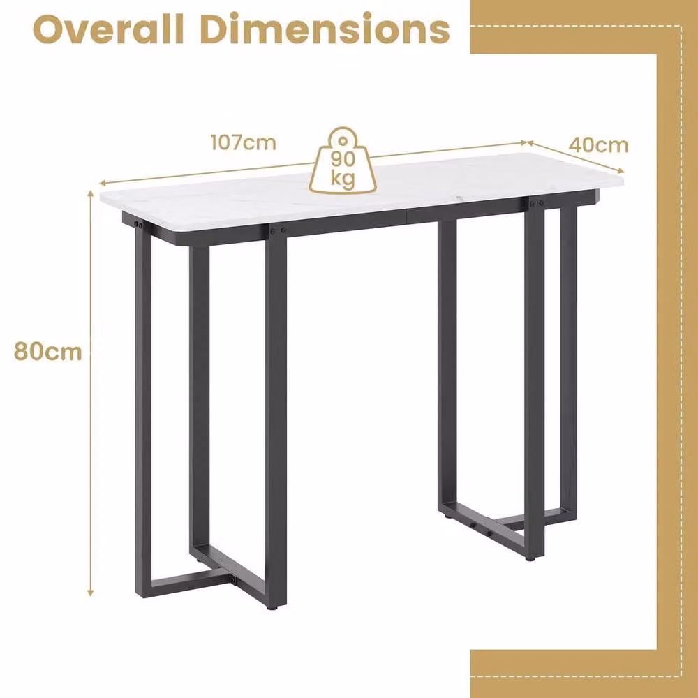 KORVIXA Modern Narrow White Marble and Metal Console Table with Geometric Design, Width: 100 cm – 2