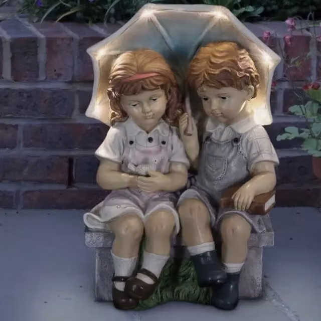 Garden Mile Solar Kids Garden Ornament Statue in Grey